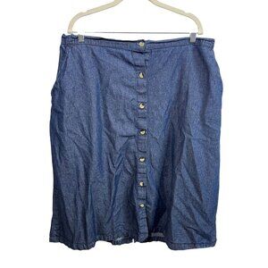Argee Skirt Womens Plus Size 1X Blue Jean Denim Midi Long A Line Button Up Fall